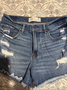 Abercrombie & Fitch Distressed Mid-Rise Denim Shorts - Blue